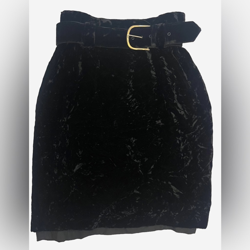 Vintage Collections By Michelle Stuart High Waisted Black Velvet Belted Skirt S